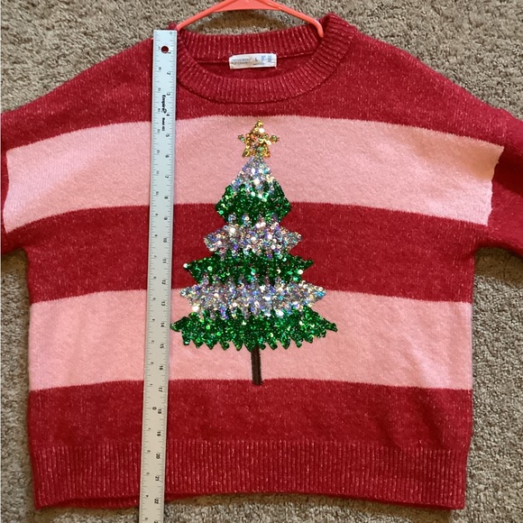 Primark Cares Women’s Sequined Christmas Tree Sweater, pink and red stri… - Picture 10 of 11